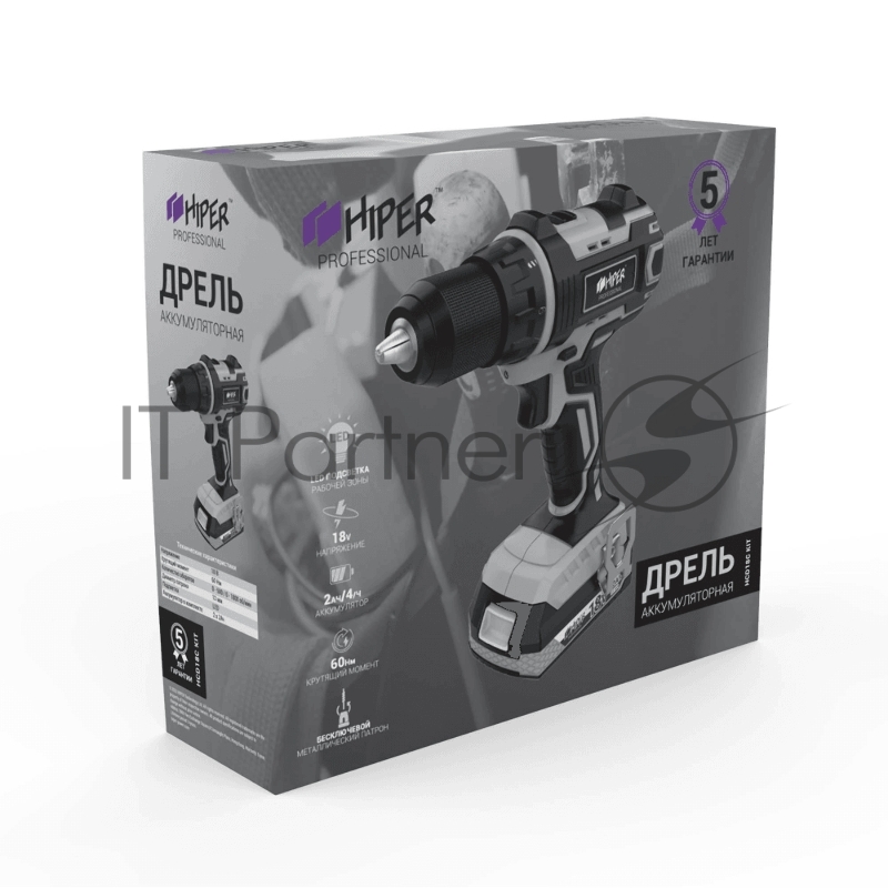 Дрель PROF HIPER аккумуляторная HCD18C KIT 18 В, 60Нм, в кейсе