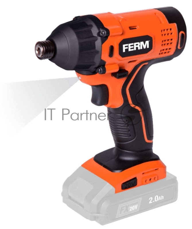 Аккумуляторная ударная дрель FERM CDM1165 Li-Ion 20 В Компл Solo (без акк. батареи и ЗУ), скорость 0-2500 об.мин., крутящий момент 150 Нм., LED подсветка, магнитный держатель бит 60мм.