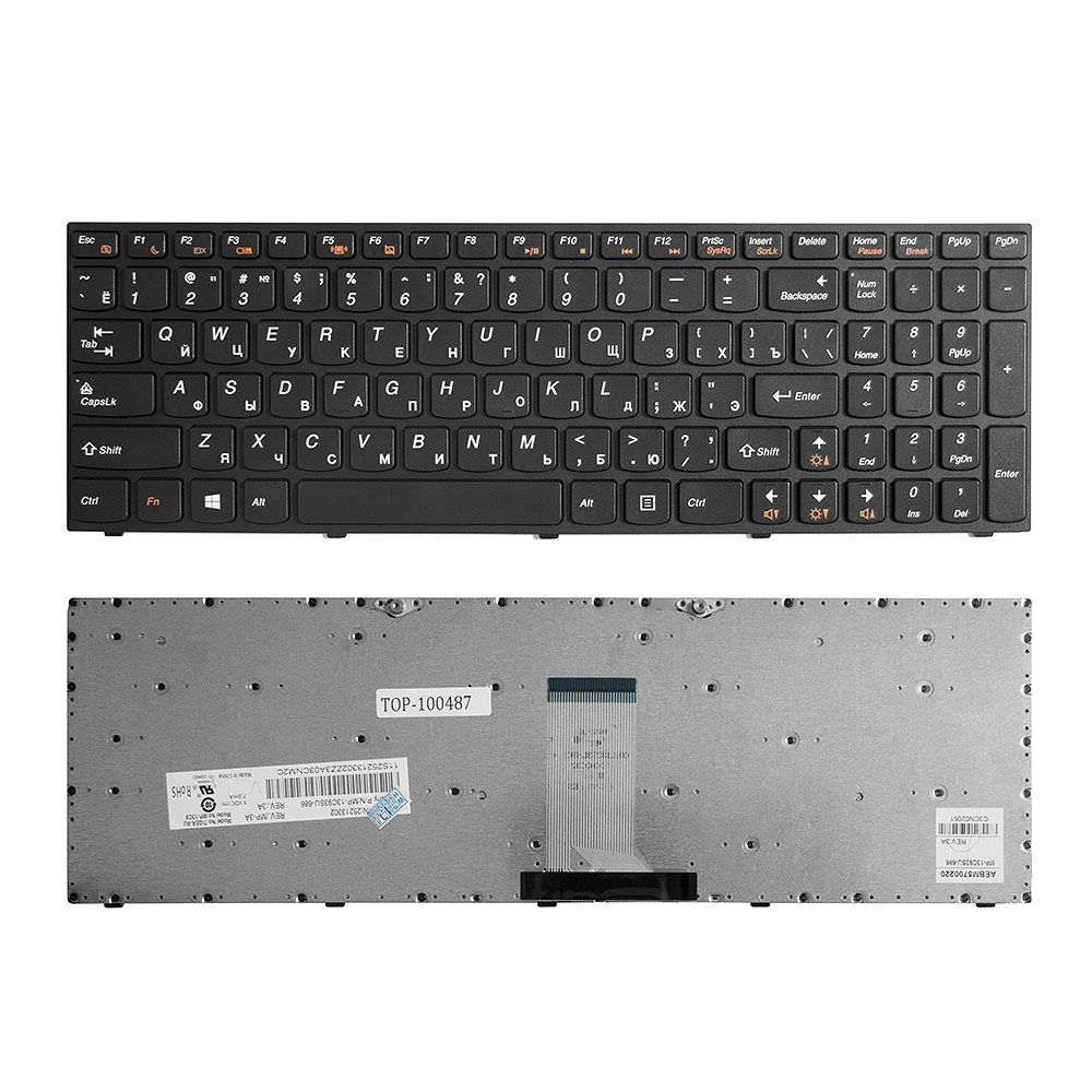 Клавиатура для ноутбука Lenovo B5400, M5400 Series. Плоский Enter. Черная, с черной рамкой. 25213242, CSBG-RU.