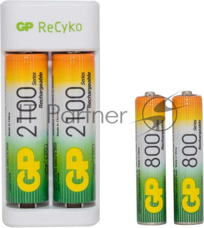 Аккумулятор + зарядное устройство GP PowerBank Е211 AA/AAA. 2 аккумулятора AA 2100 мAч + 2 аккумулятора AAA 800 мAч.
