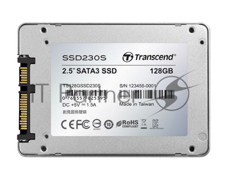 Жесткий диск 2.5 128GB Transcend SSD230 Client SSD TS128GSSD230S SATA 6Gb/s, 560/500, IOPS 35/85K, MTBF 1M, 3D NAND TLC, 128MB, 90TBW, Retail