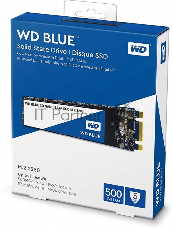 Накопитель SSD Western Digital M.2 500GB WD Blue (R530/W560Mb/s, TLC, SATA) (WDS500G2B0B)