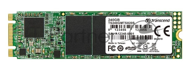 Жесткий диск SSD M.2 Transcend 240Gb MTS820 (SATA3, up to 560/340MBs, 85000 IOPs, 3D TLC, 22х80мм) <TS240GMTS820S>