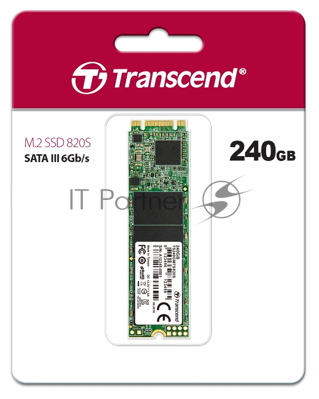 Жесткий диск SSD M.2 Transcend 240Gb MTS820 (SATA3, up to 560/340MBs, 85000 IOPs, 3D TLC, 22х80мм) <TS240GMTS820S>