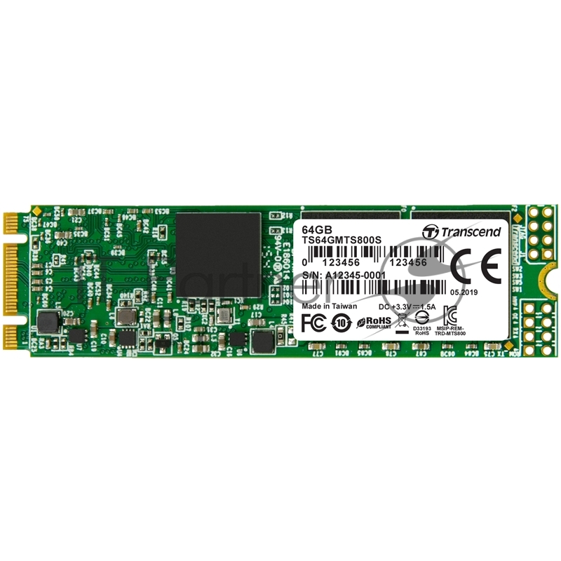 Жесткий диск SSD M.2 Transcend 256Gb MTS800S <TS256GMTS800S> (SATA3, up to 500/450MBs, 75000 IOPs, MLC, 22х80мм)