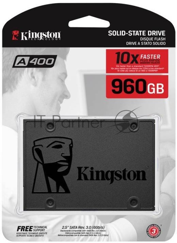 SSD накопитель 2.5 Kingston 960Gb A400 Series <SA400S37/960G> (SATA3, up to 500/450Mbs, TLC, 7mm)
