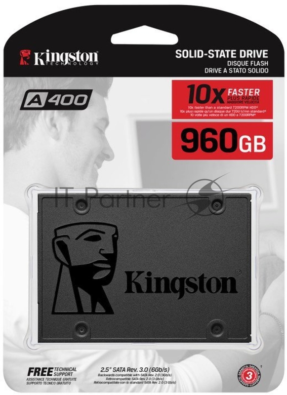 SSD накопитель 2.5 Kingston 960Gb A400 Series <SA400S37/960G> (SATA3, up to 500/450Mbs, TLC, 7mm)