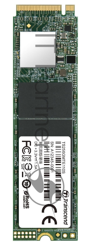 Твердотельный диск 256GB Transcend MTE110S, 3D TLC NAND, M.2 2280,PCIe Gen3x4, DRAM-less