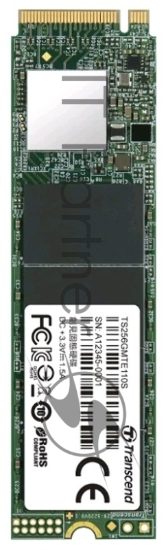 Твердотельный диск 256GB Transcend MTE110S, 3D TLC NAND, M.2 2280,PCIe Gen3x4, DRAM-less