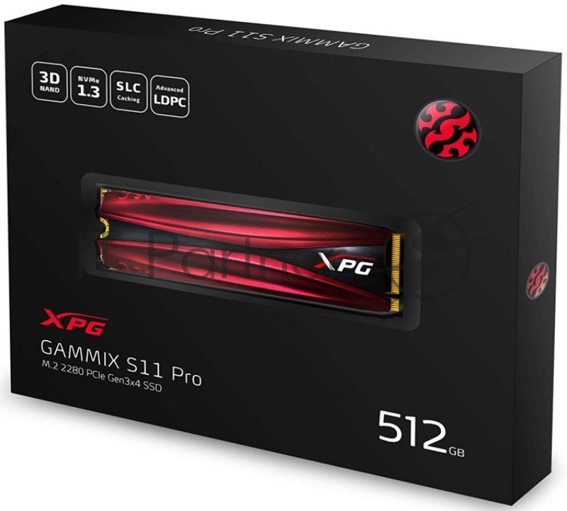 Накопитель SSD M.2 ADATA 512Gb XPG S11 Pro <AGAMMIXS11P-512GT-C> (PCI-E 3.0 x4, up to 3500/2300Mbs, 390000 IOPs, 3D TLC, NVMe 1.3, 22x80mm, радиатор)