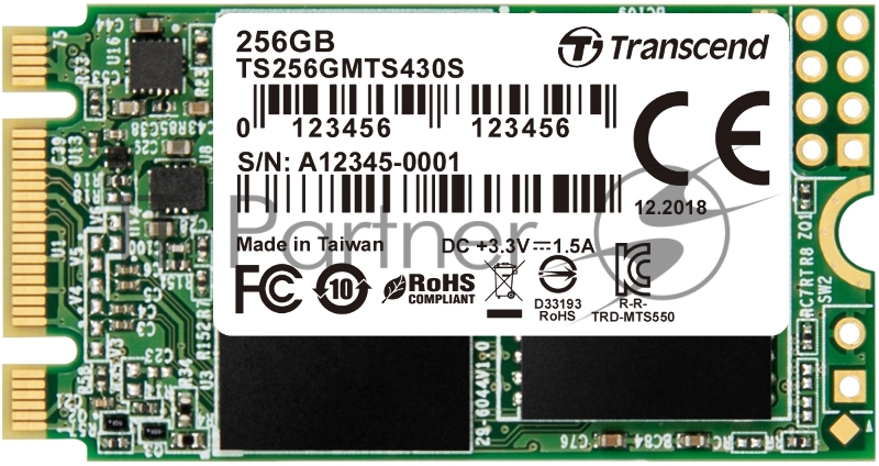 Накопитель SSD Transcend M.2 MTS430 SATA-III 256GB <TS256GMTS430S> 3D NAND TLC