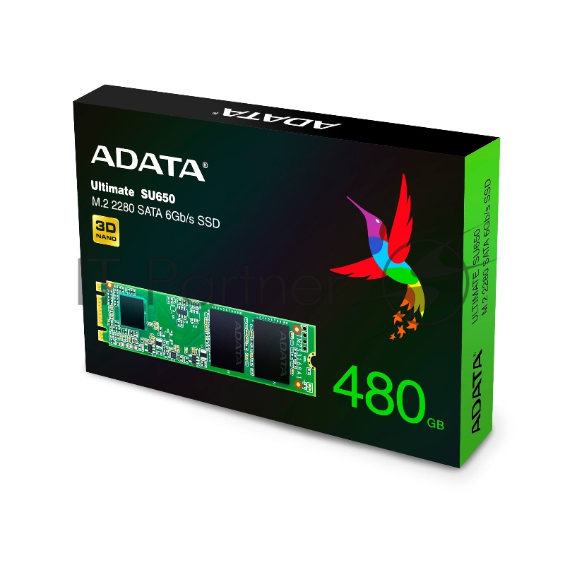 Твердотельный накопитель SSD M.2 2280 ADATA 480GB Ultimate SU650 (ASU650NS38-480GT-C) SATA 6Gb/s, 550/510, IOPS 80/60K, MTBF 2M, 3D TLC, 210TBW, RTL