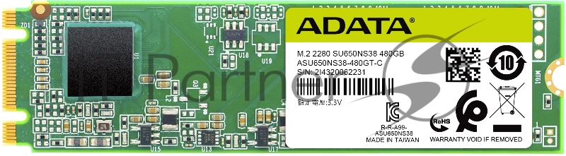 Твердотельный накопитель SSD M.2 2280 ADATA 480GB Ultimate SU650 (ASU650NS38-480GT-C) SATA 6Gb/s, 550/510, IOPS 80/60K, MTBF 2M, 3D TLC, 210TBW, RTL