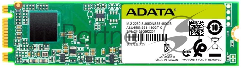 Твердотельный накопитель SSD M.2 2280 ADATA 480GB Ultimate SU650 (ASU650NS38-480GT-C) SATA 6Gb/s, 550/510, IOPS 80/60K, MTBF 2M, 3D TLC, 210TBW, RTL