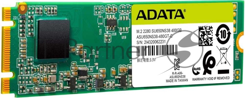 Твердотельный накопитель SSD M.2 2280 ADATA 480GB Ultimate SU650 (ASU650NS38-480GT-C) SATA 6Gb/s, 550/510, IOPS 80/60K, MTBF 2M, 3D TLC, 210TBW, RTL