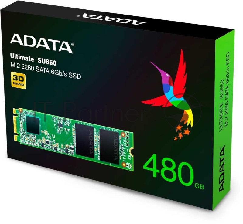 Твердотельный накопитель SSD M.2 2280 ADATA 480GB Ultimate SU650 (ASU650NS38-480GT-C) SATA 6Gb/s, 550/510, IOPS 80/60K, MTBF 2M, 3D TLC, 210TBW, RTL