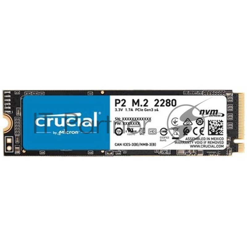 SSD накопитель Crucial P2 SSD 250GB, M.2 (2280), PCIe Gen 3.0, NVMe, R2100/W1150, 150 TBW