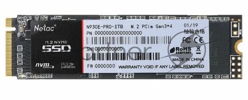 Накопитель SSD M.2 Netac 1.0Tb N930E Pro Series <NT01N930E-001T-E4X> Retail (PCI-E 3.1 x4, up to 2080/1700MBs, 3D TLC/QLC, NVMe 1.3, 22х80mm)