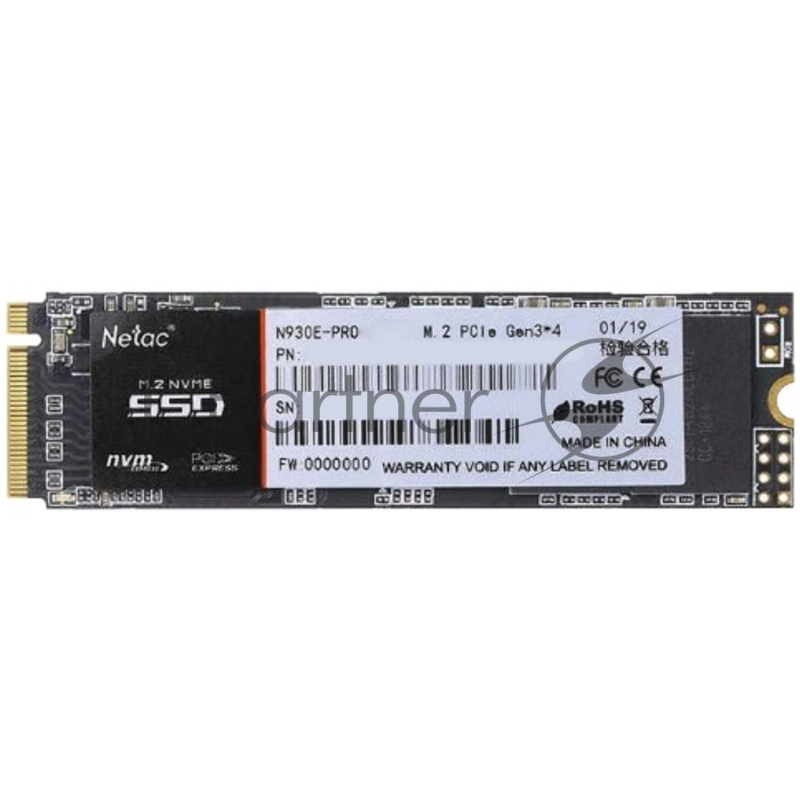 Накопитель SSD M.2 Netac 1.0Tb N930E Pro Series <NT01N930E-001T-E4X> Retail (PCI-E 3.1 x4, up to 2080/1700MBs, 3D TLC/QLC, NVMe 1.3, 22х80mm)