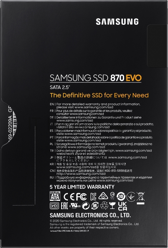 SSD накопитель SAMSUNG 250GB 870 EVO, V-NAND 3-bit MLC, MGX, 2.5 SATA 6Gb/s, R560/W530, IOPs 98000/88000