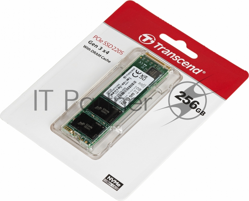 Твердотельный накопитель Transcend MTE220S SSD 256GB, 3D TLC, M.2 (2280), PCIe Gen 3.0 x4, NVMe, R3300/W1100, TBW 550