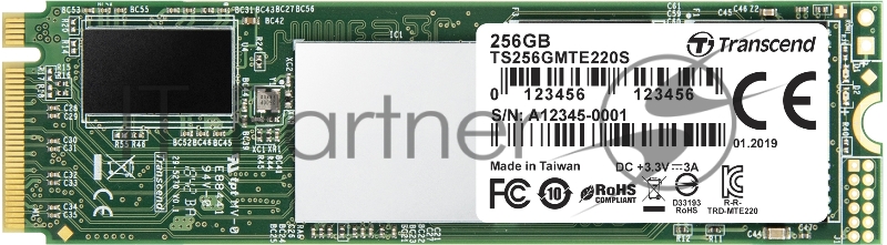 Твердотельный накопитель Transcend MTE220S SSD 256GB, 3D TLC, M.2 (2280), PCIe Gen 3.0 x4, NVMe, R3300/W1100, TBW 550