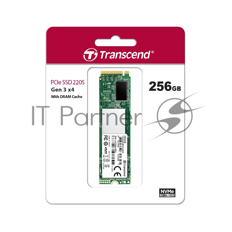 Твердотельный накопитель Transcend MTE220S SSD 256GB, 3D TLC, M.2 (2280), PCIe Gen 3.0 x4, NVMe, R3300/W1100, TBW 550