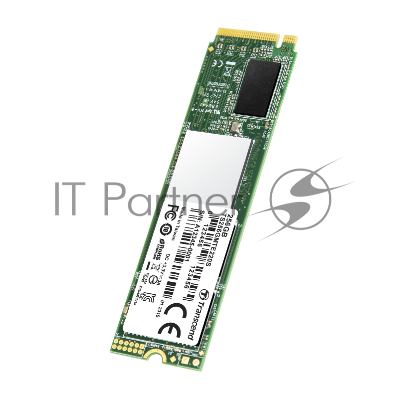 Твердотельный накопитель Transcend MTE220S SSD 256GB, 3D TLC, M.2 (2280), PCIe Gen 3.0 x4, NVMe, R3300/W1100, TBW 550