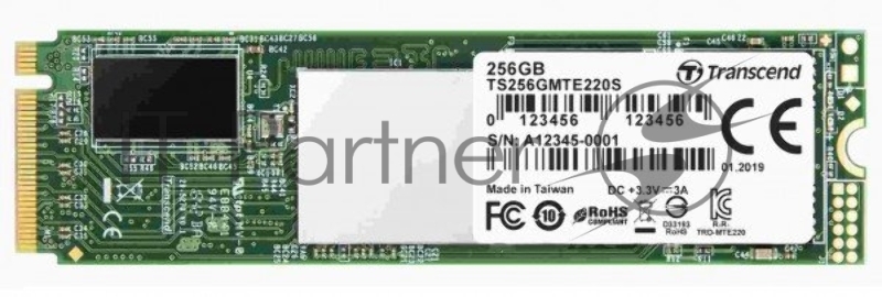 Твердотельный накопитель Transcend MTE220S SSD 256GB, 3D TLC, M.2 (2280), PCIe Gen 3.0 x4, NVMe, R3300/W1100, TBW 550