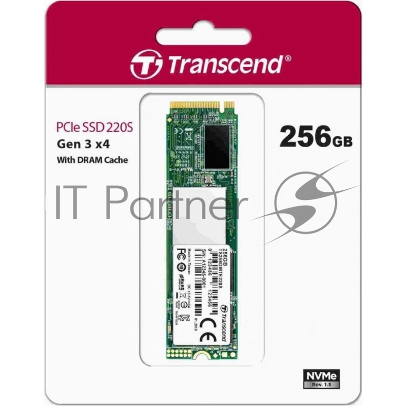 Твердотельный накопитель Transcend MTE220S SSD 256GB, 3D TLC, M.2 (2280), PCIe Gen 3.0 x4, NVMe, R3300/W1100, TBW 550