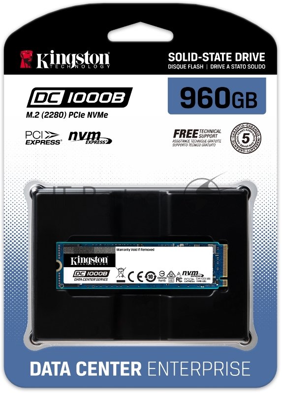 Твердотельный накопитель Kingston 960GB DC1000B M.2 2280 NVMe R/W 3400/925MB/s IOPs 199 000/25 000, 1095 TBW, DWPD 0.6 (5 лет)