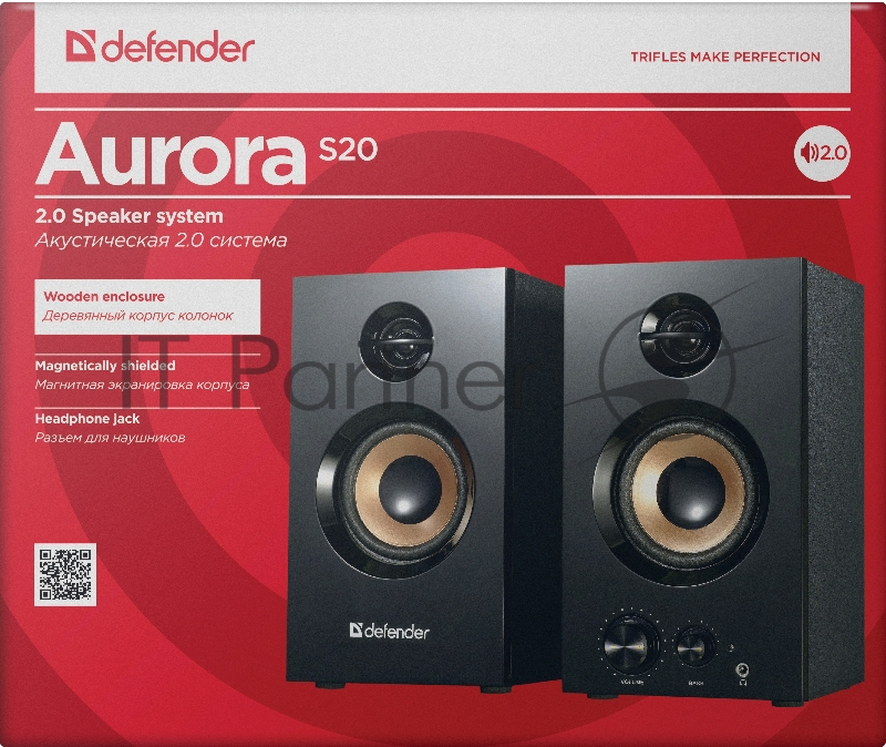 Колонки Defender AURORA S20 { 2x10 Вт RMS,20-20000 Гц, разъём для наушников } 65419