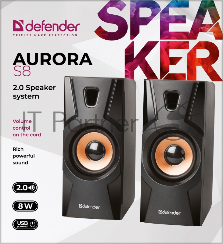Акустическая система 2.0 Defender Aurora S8 черный, 8 Вт, питание от USB Defender Акустическая 2.0 система Aurora S8 черный, 8 Вт, питание от USB