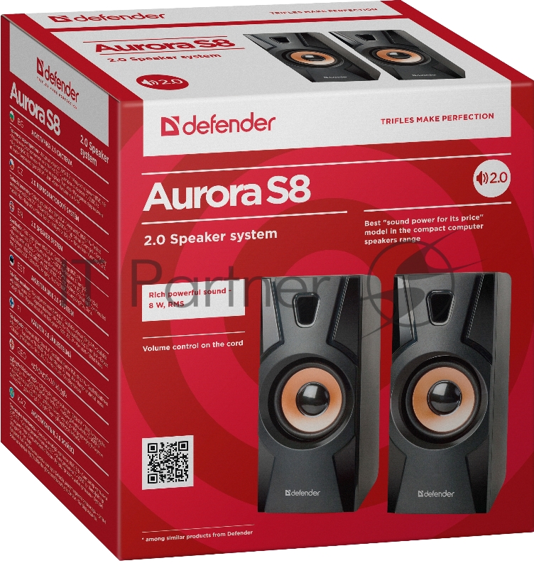 Акустическая система 2.0 Defender Aurora S8 черный, 8 Вт, питание от USB Defender Акустическая 2.0 система Aurora S8 черный, 8 Вт, питание от USB
