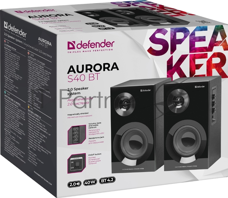 Колонки DEFENDER Aurora S40 BT 2.0 40Вт, bluetooth, 220В