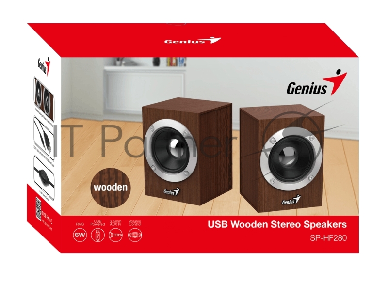 Колонки GENIUS SP-HF280 wooden USB {Проводной пульт регулировки громкости для легкого управления}