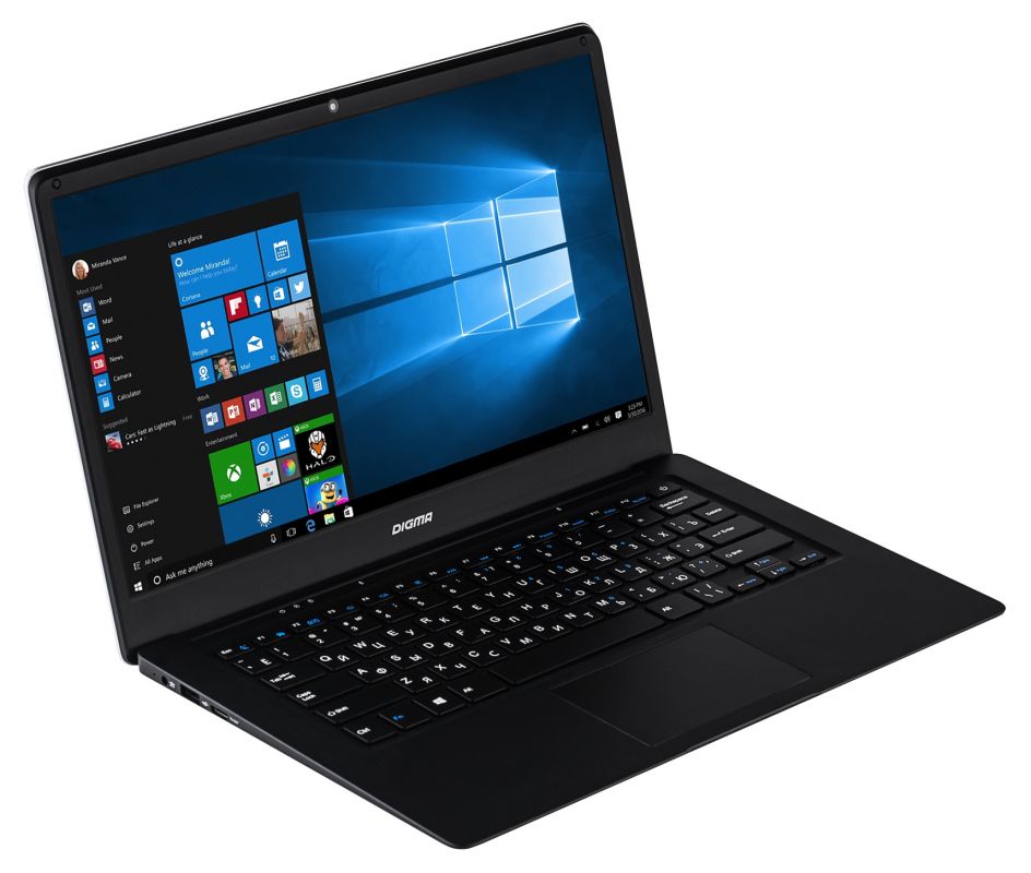 Ноутбук DIGMA EVE 1401, 14.1, Intel Atom X5 Z8350 1.44ГГц, 2Гб, 32Гб SSD, Intel HD Graphics 400, Windows 10 Home, черный/серебристый