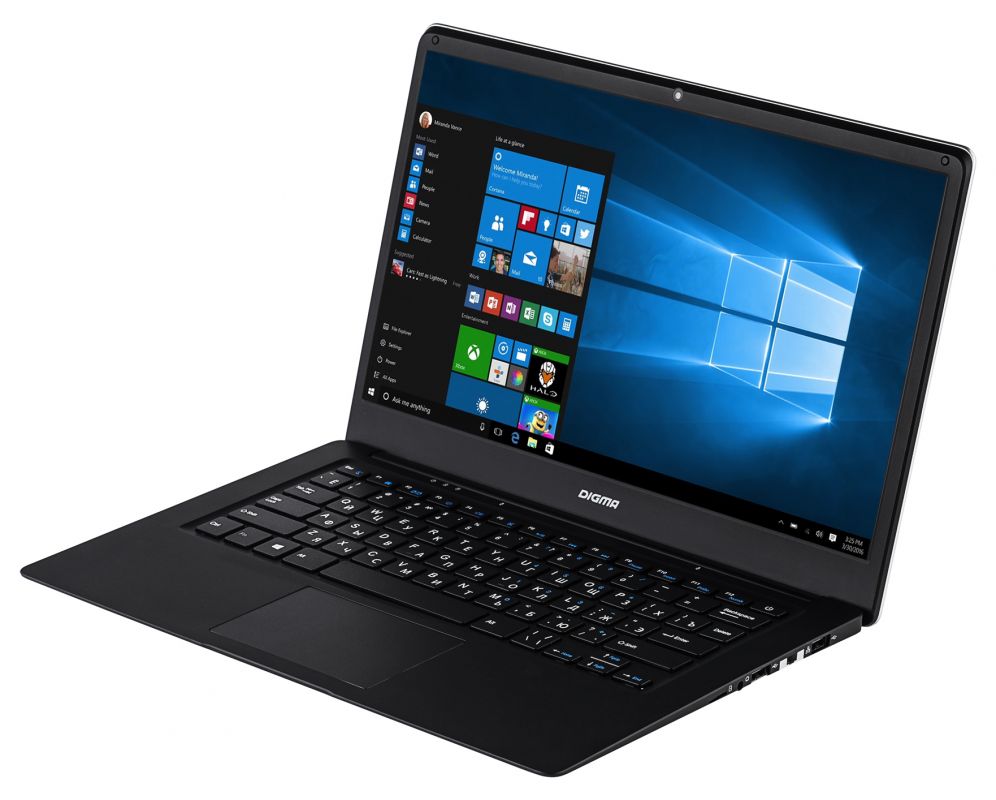 Ноутбук DIGMA EVE 1401, 14.1, Intel Atom X5 Z8350 1.44ГГц, 2Гб, 32Гб SSD, Intel HD Graphics 400, Windows 10 Home, черный/серебристый