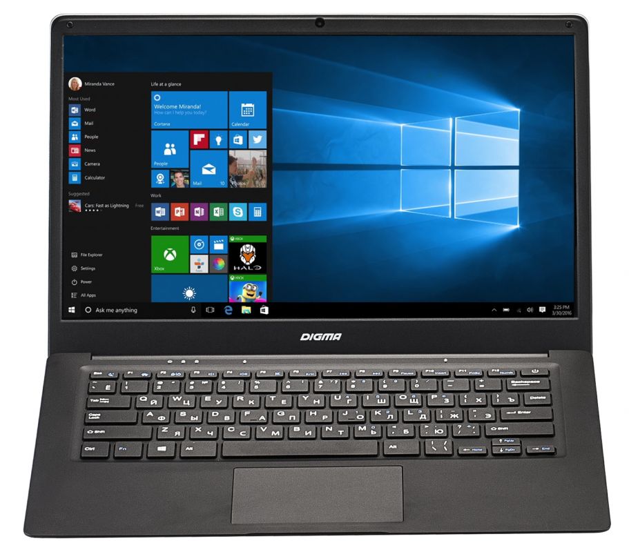 Ноутбук DIGMA EVE 1401, 14.1, Intel Atom X5 Z8350 1.44ГГц, 2Гб, 32Гб SSD, Intel HD Graphics 400, Windows 10 Home, черный/серебристый