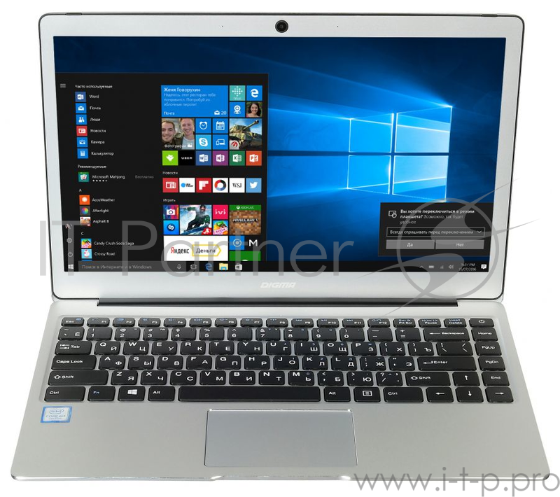 Ноутбук Digma CITI E302 Core M3 7Y30/4Gb/SSD64Gb/Intel HD Graphics 615/13.3/IPS/FHD (1920x1080)/Windows 10 Home 64/silver/WiFi/BT/Cam/4600mAh