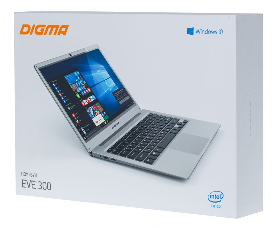 Ноутбук Digma EVE 300 Atom X5 Z8350/2Gb/32Gb/Intel HD Graphics 400/13.3/IPS/HD (1366x768)/Windows 10 Home Multi Language 64/silver/WiFi/WiMax/BT/Cam