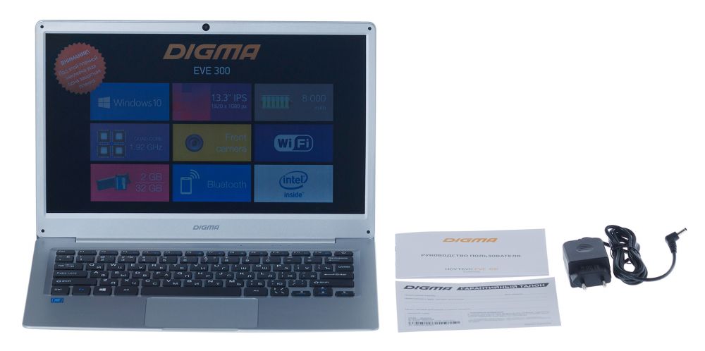Ноутбук Digma EVE 300 Atom X5 Z8350/2Gb/32Gb/Intel HD Graphics 400/13.3/IPS/HD (1366x768)/Windows 10 Home Multi Language 64/silver/WiFi/WiMax/BT/Cam