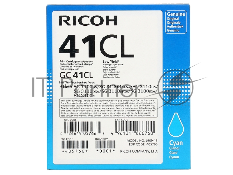 Картридж тип GC 41СL (0.6K) голубой для Aficio SG 2100N/ 3110DN/ 3110DNw