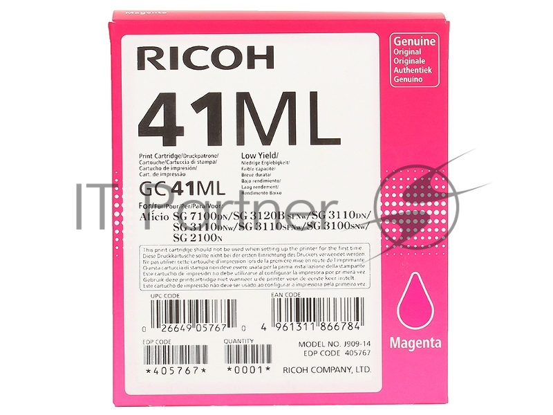 Картридж тип GC 41МL (0.6K) пурпурный для Aficio SG 2100N/ 3110DN/ 3110DNw