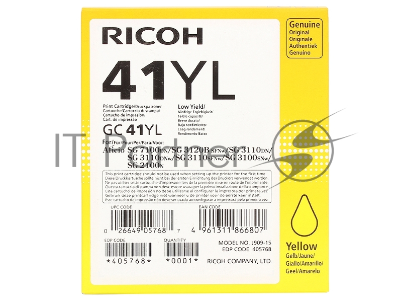 Тонер-картридж тип GC 41YL (0.6K) желтый Aficio SG 2100N/ 3110DN/ 3110DNw