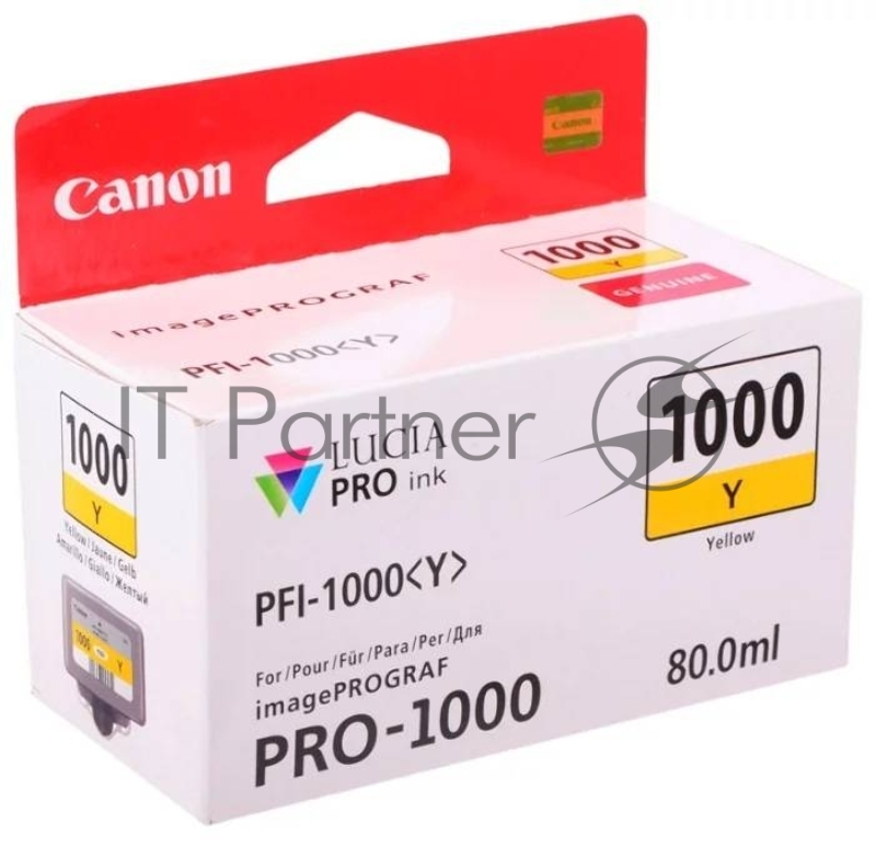 Картридж Canon PFI-1000 Y для IJ SFP PRO-1000 WFG. Жёлтый. 80 мл.