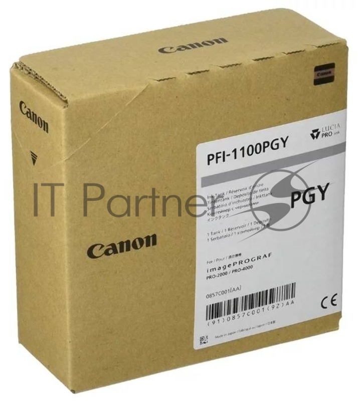 Картридж Canon PFI-1100 PGY (0857C001) фото серый, 160 мл., для imagePROGRAF PRO-2000, PRO-4000, PRO-4000S, PRO-6000S