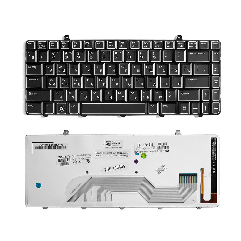 Клавиатура для ноутбука Dell Alienware M11x R1, R2, R3, P06T Series. Плоский Enter. Черная, без рамки. 0T3VFT, PYTVX.
