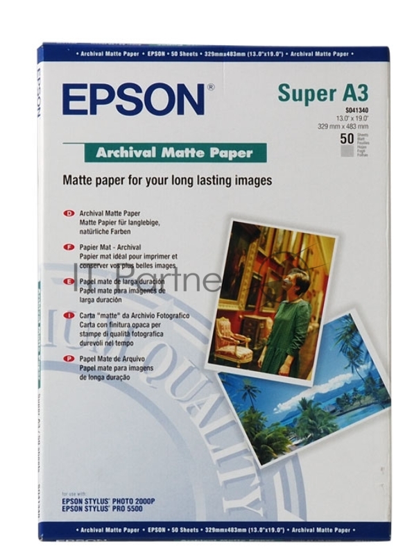 Фотобумага EPSON Архивная Матовая, 192г/м2, A3+(32,9X48,3)/50л.