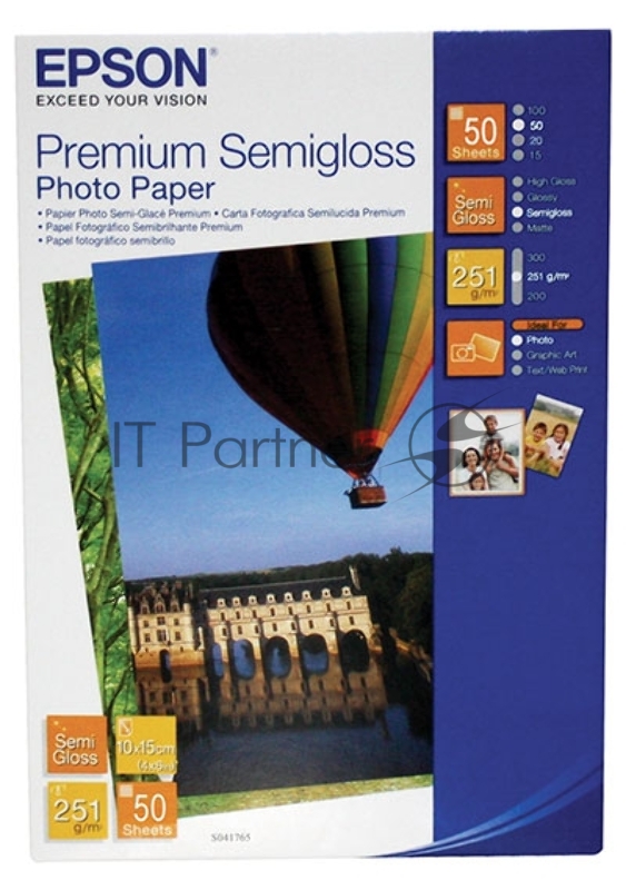 Бумага Epson C13S041765 10x15, 50л, 251г/м2 Полуглянцевая высококачественная